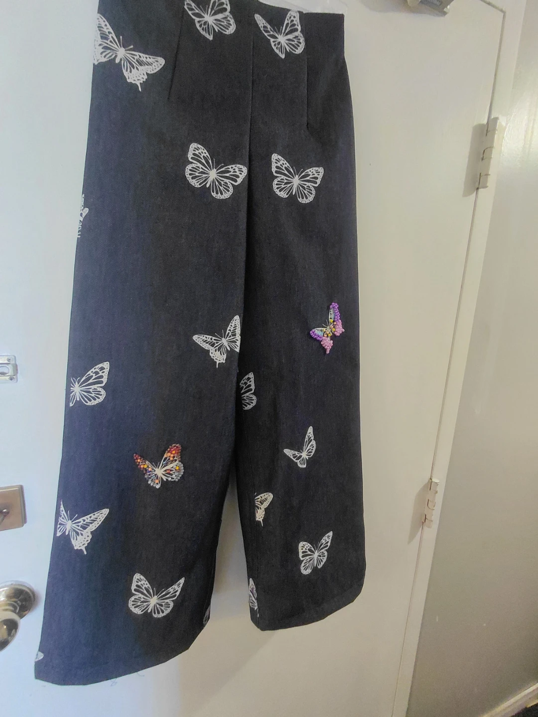 Custom madeDenim Pants with Butterfly Embroidery