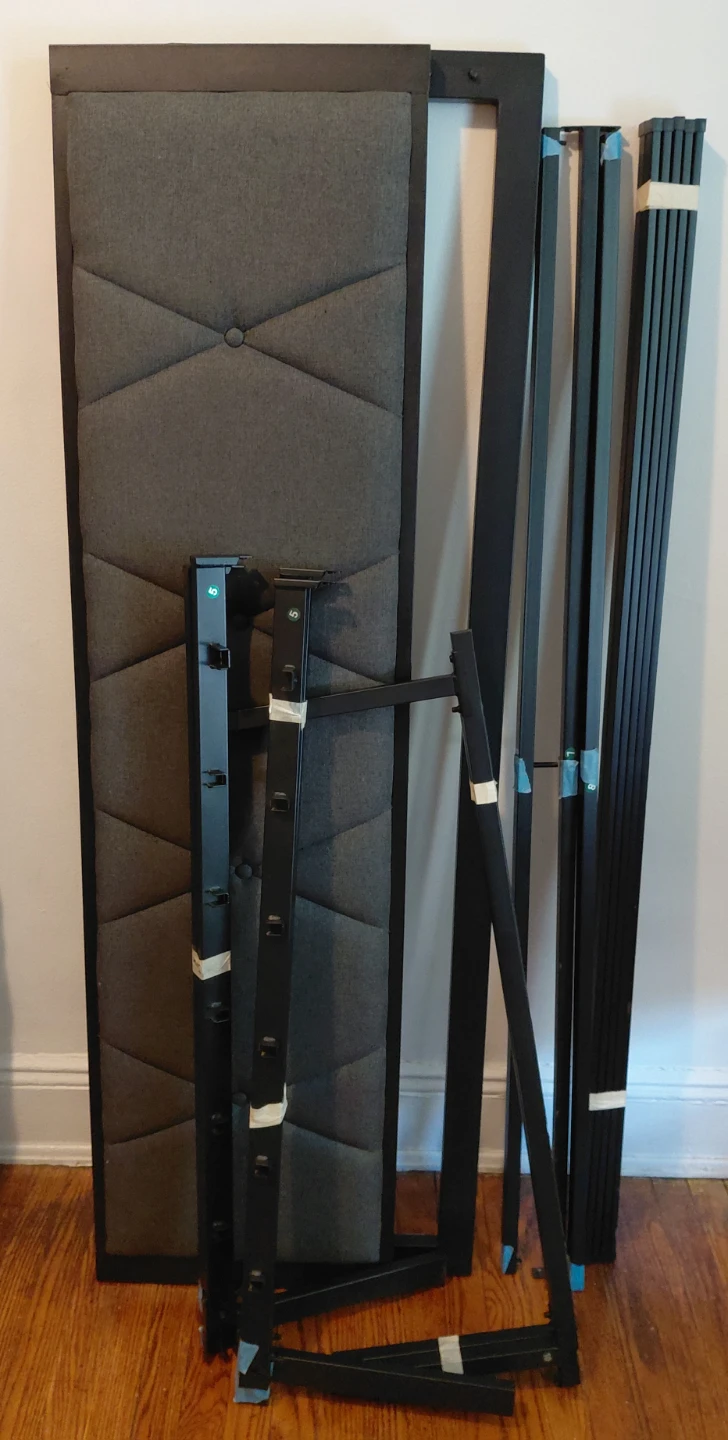 Queen Size Metal Bed Frame with Fabric Button Tufted Headboard - photo 2