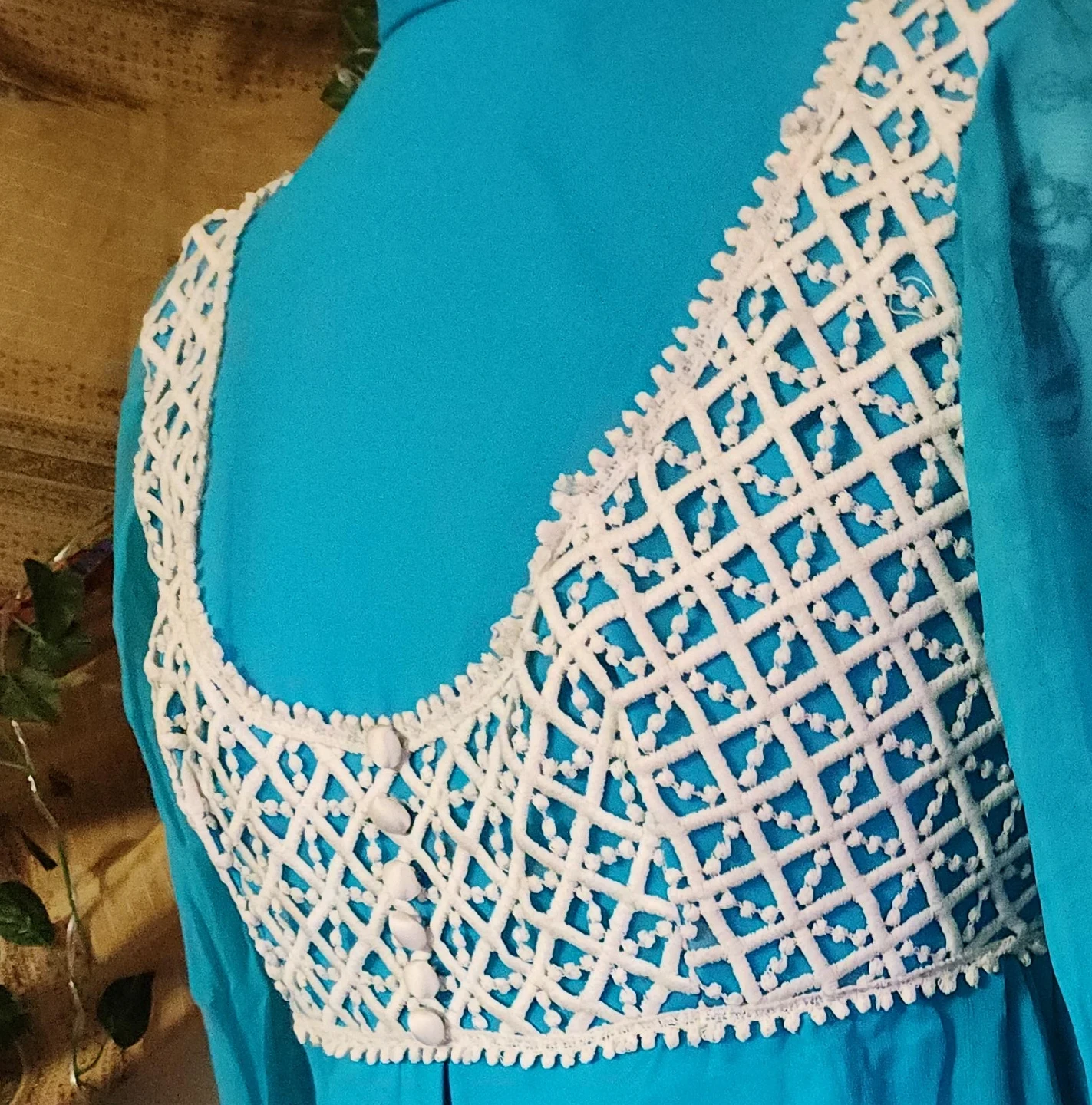 Turquoise Wide-Leg Jumpsuit with Crochet Bodice - photo 2