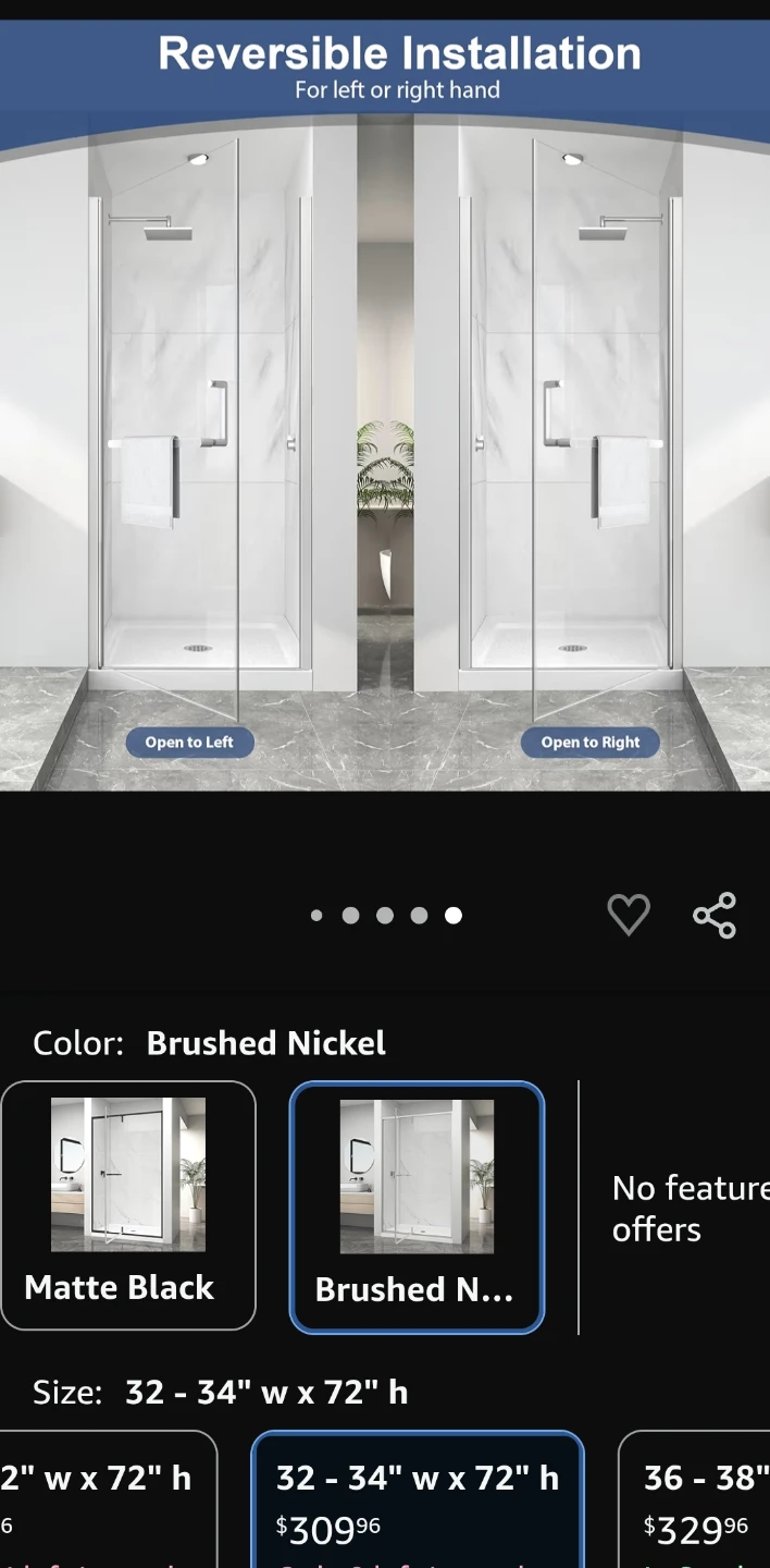KPUY Frameless Pivot Shower Door 32-34" W x 72" H Brushed Nickel - photo 3