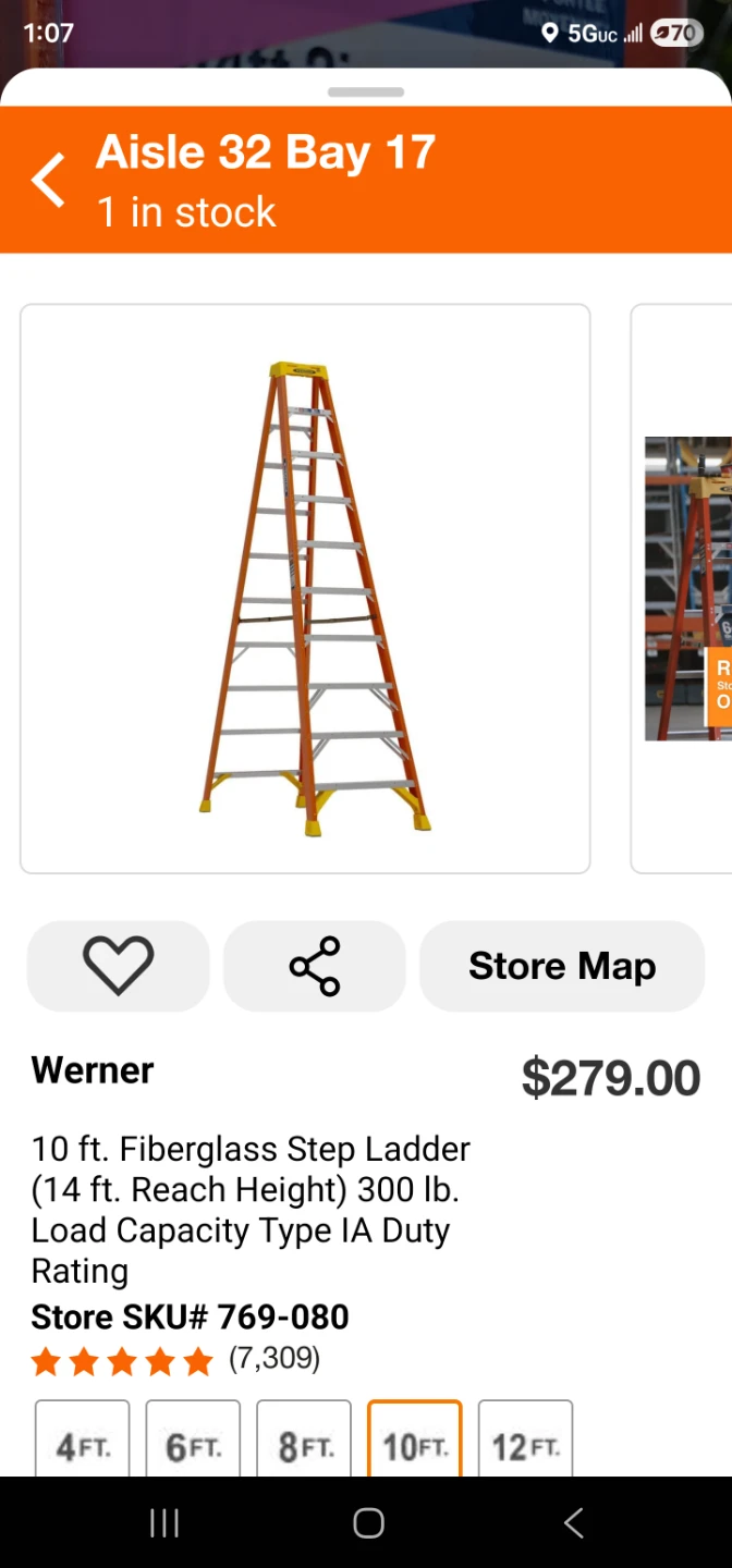 Werner 10 ft. Fiberglass Step Ladder 300 Ib. Load Capacity