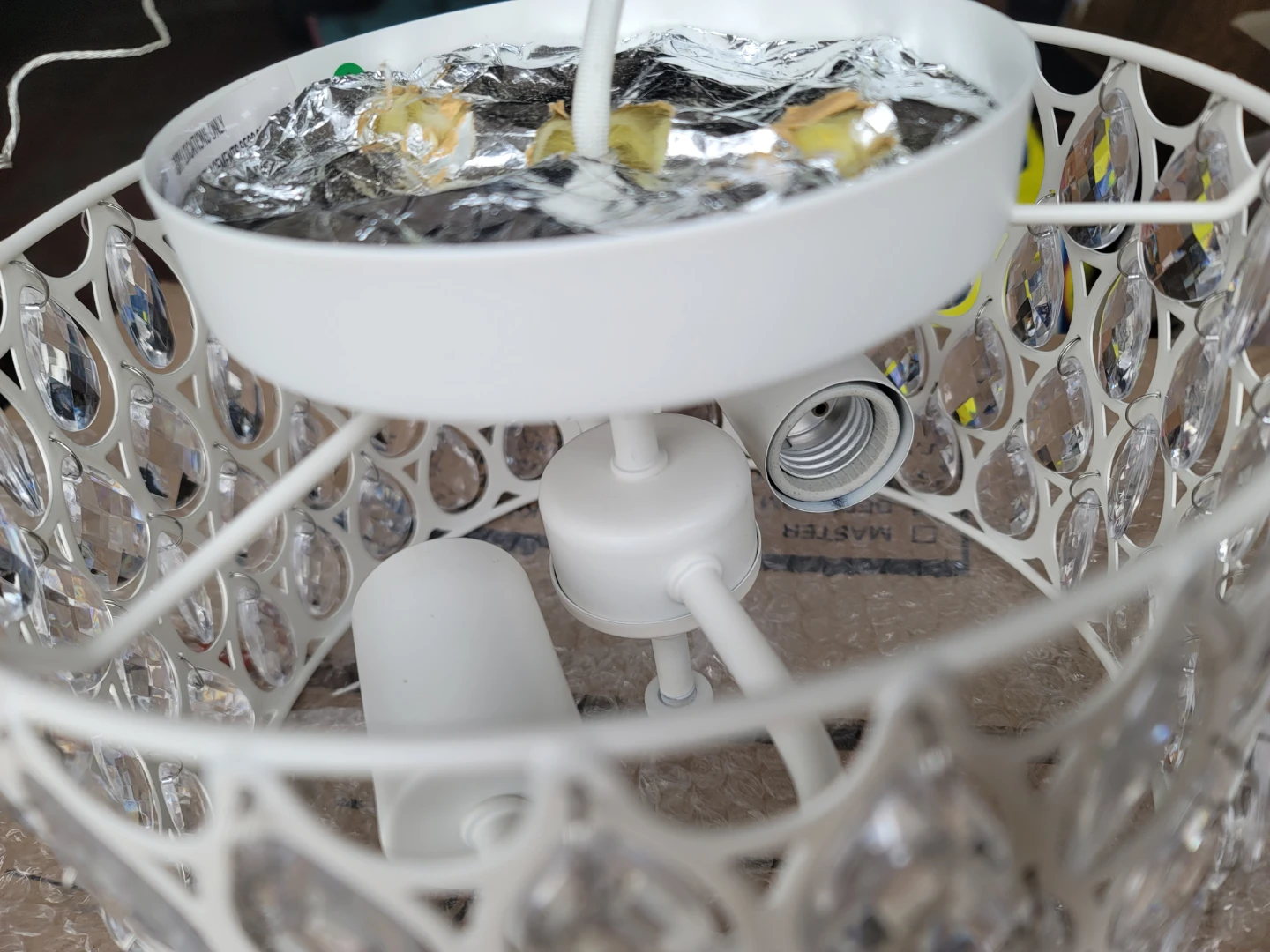 White Drum Chandelier Pendant Light Shade with Crystal Beads - photo 2