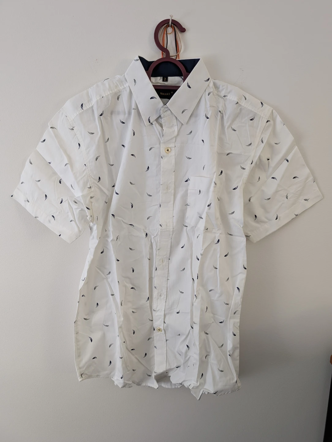 SMART White Feather Print Button-Up Shirt Office Wear