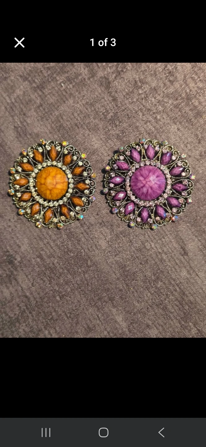 Round Rhinestone Brooch - Purple & Orange
