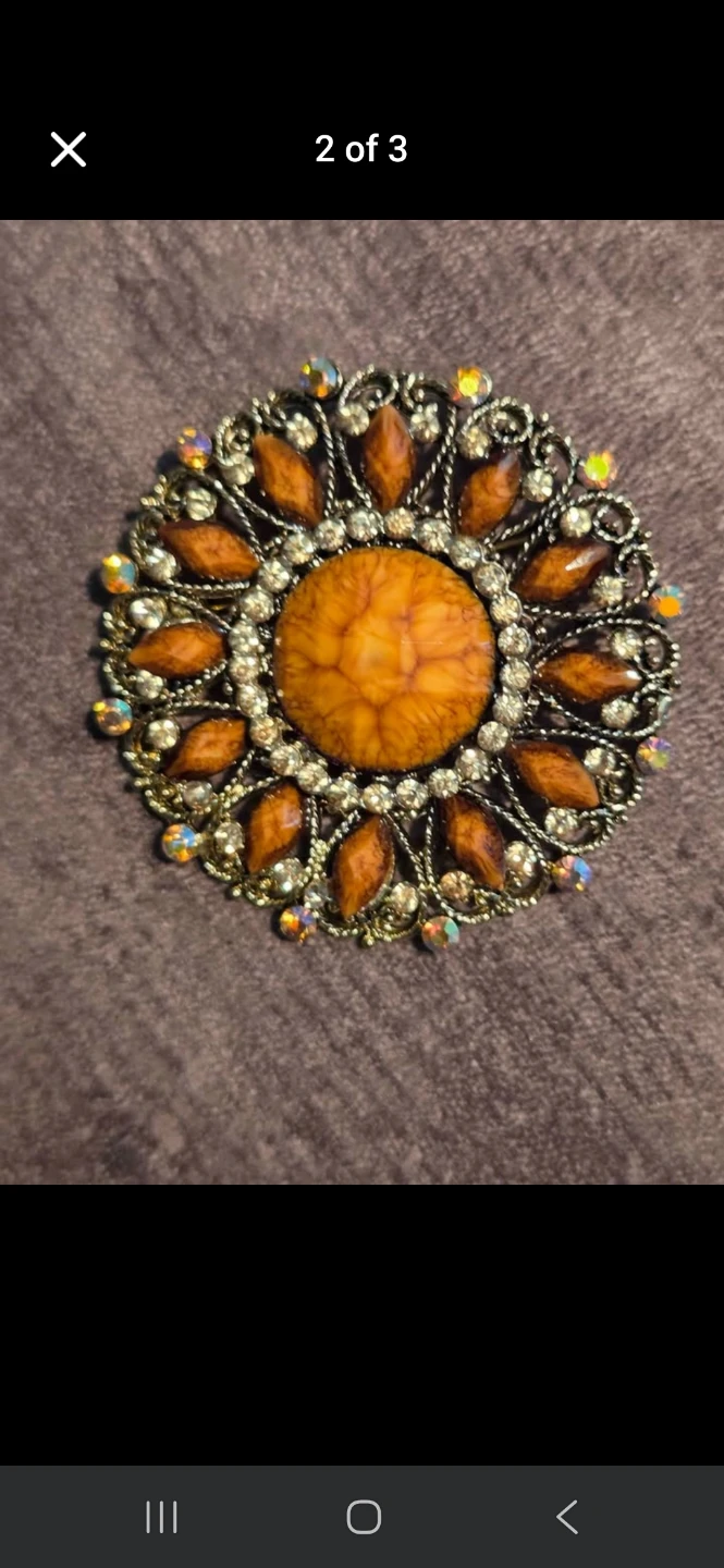 Round Rhinestone Brooch - Purple & Orange - photo 2