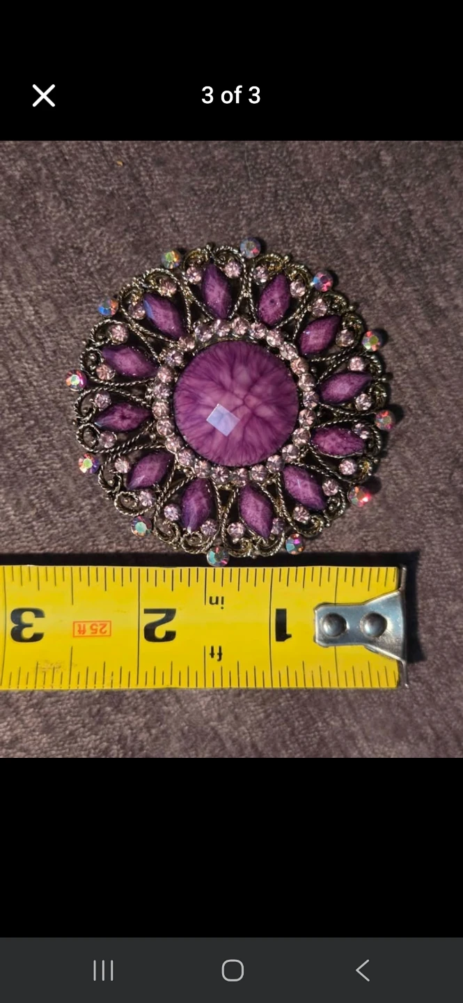 Round Rhinestone Brooch - Purple & Orange - photo 3