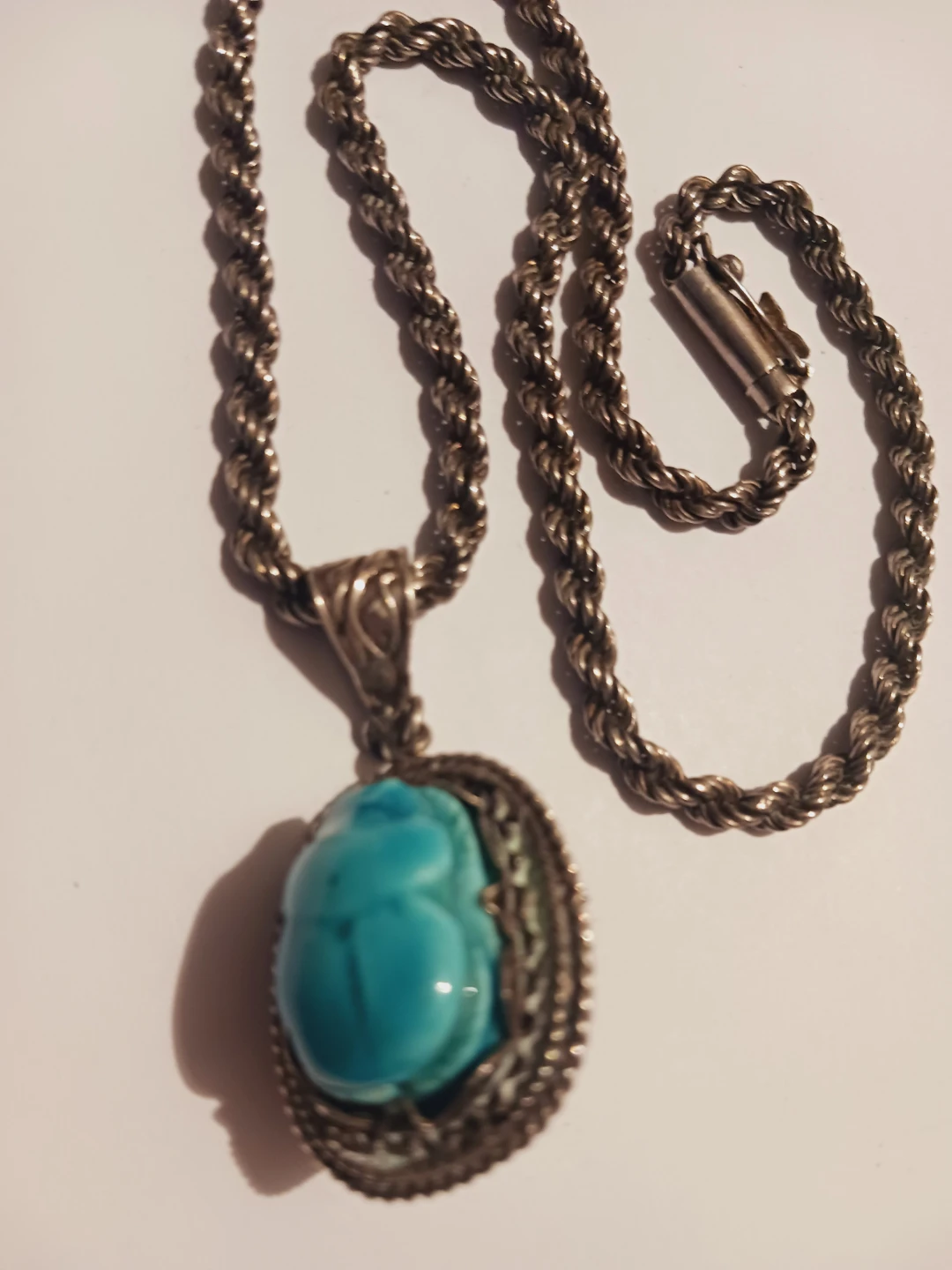 Sterling Twisted Rope Necklace w/Turquoise Scarab Beetle Pendant - photo 4