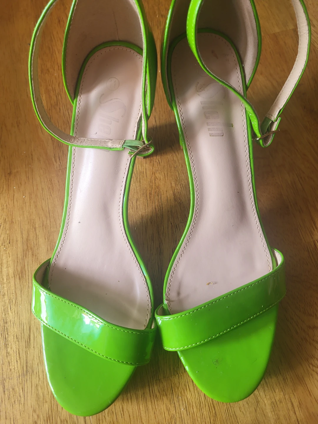 Lime Green Patent Ankle Strap Heels