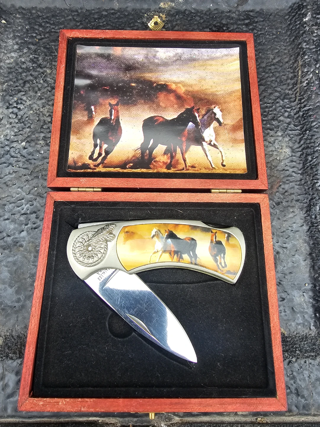 Pocket Knife with Horse Design and Display Box