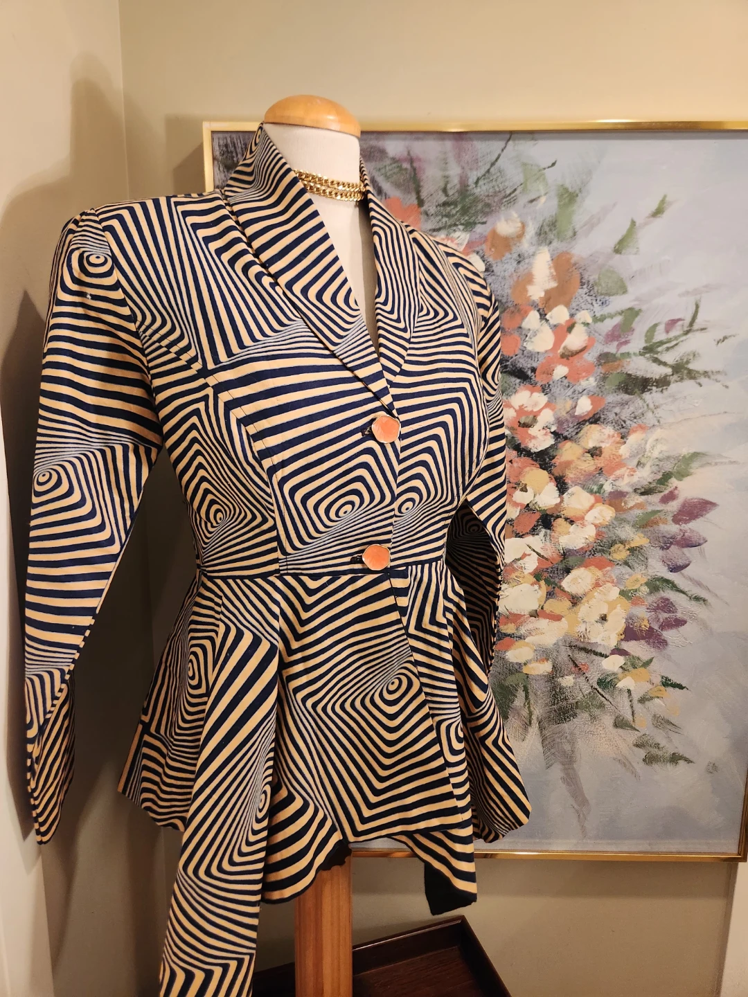 Women's Peplum Blazer Jacket Geometric Print
