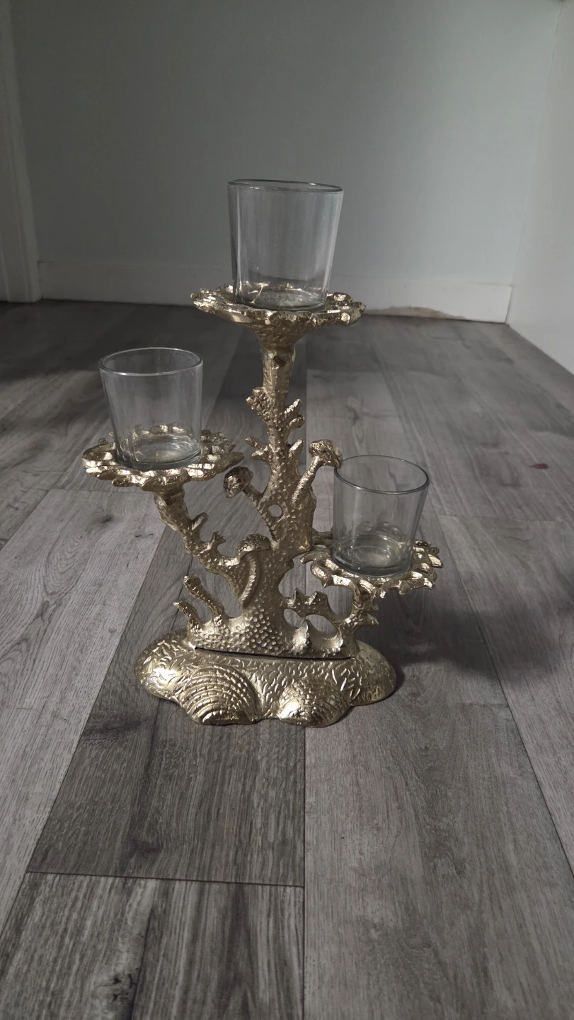 Gold 3-Arm Tealight Candle Holder