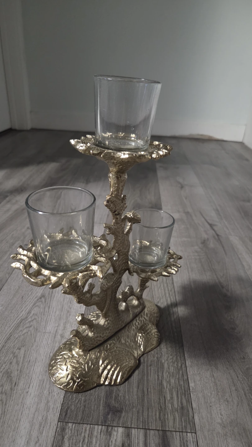 Gold 3-Arm Tealight Candle Holder - photo 2