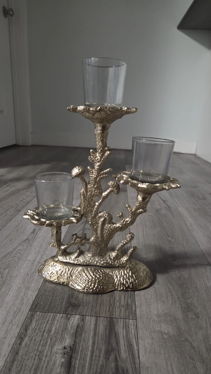 Gold 3-Arm Tealight Candle Holder - photo 3