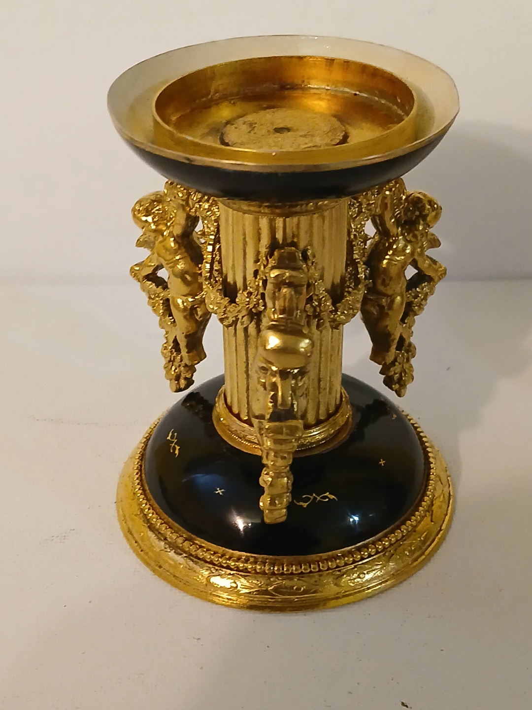Ornate Gold and Black Cherub Candlestick Holder - photo 4
