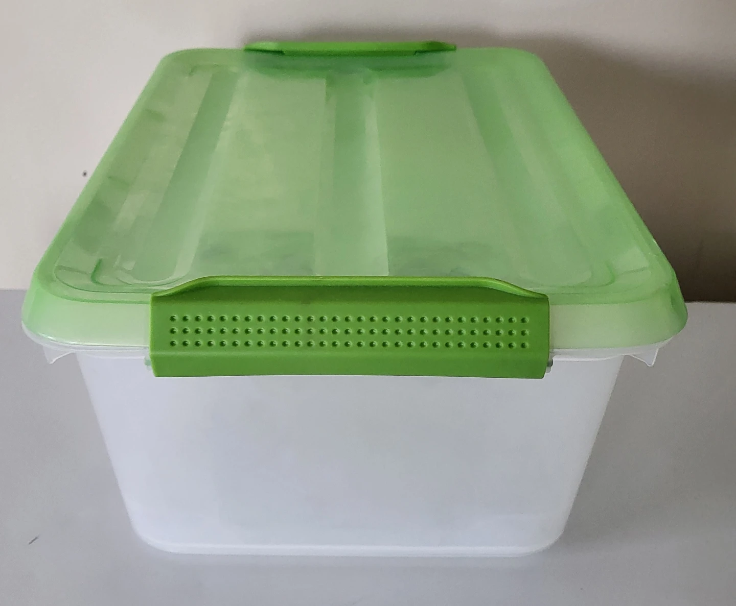Plastic Storage Bin with Green Lid