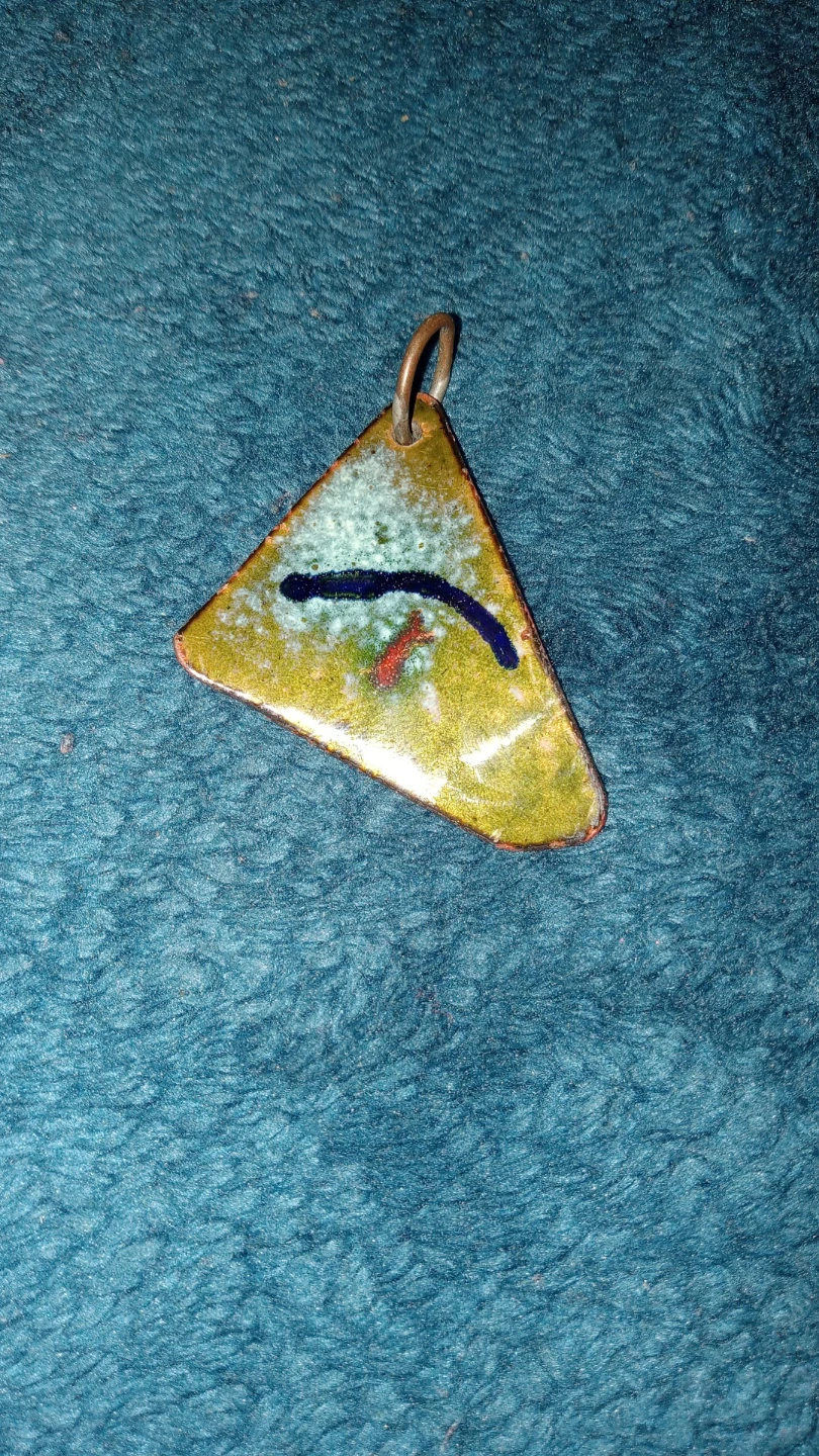 Pretty Enamel On Copper Pendant