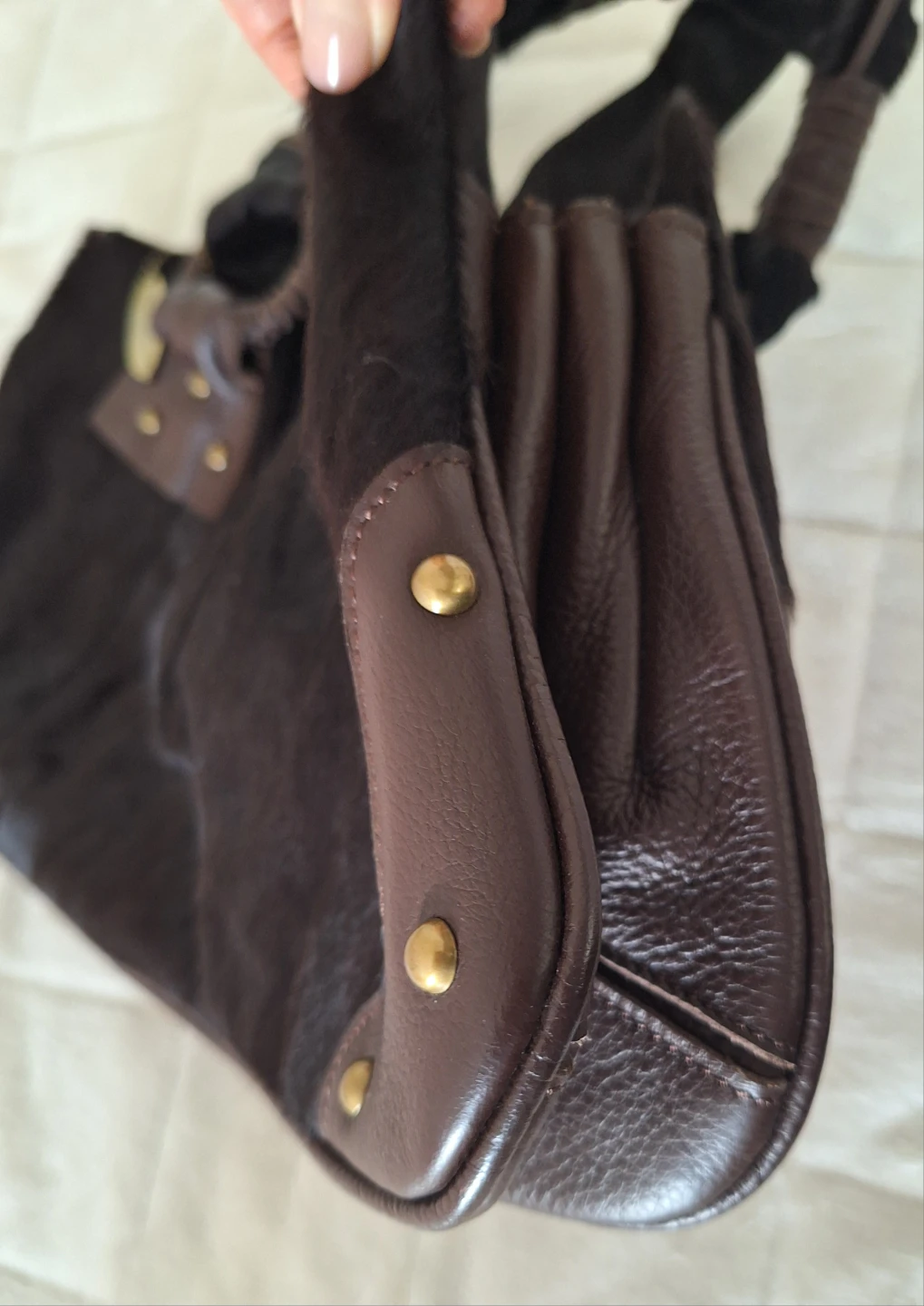 Memo's Saccs Brown Calf Hair and Leather Shoulder Bag - photo 5