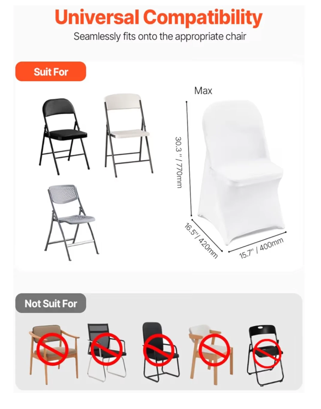 VEVOR White Stretch Spandex Chair Covers - 30 Pack