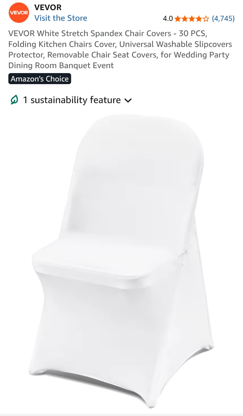 VEVOR White Stretch Spandex Chair Covers - 30 Pack - photo 2