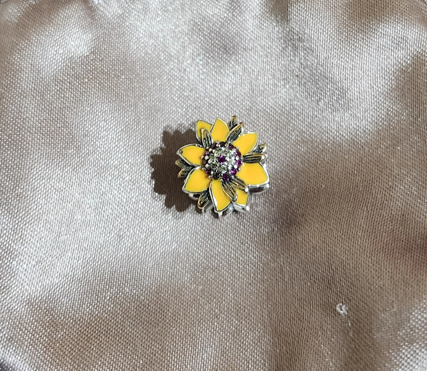 Sunflower Charm with Purple and Clear Stones
