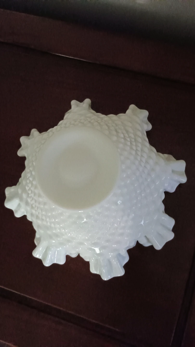 Vintage White Hobnail Milk Glass Bowl with Ruffled Edge - photo 3