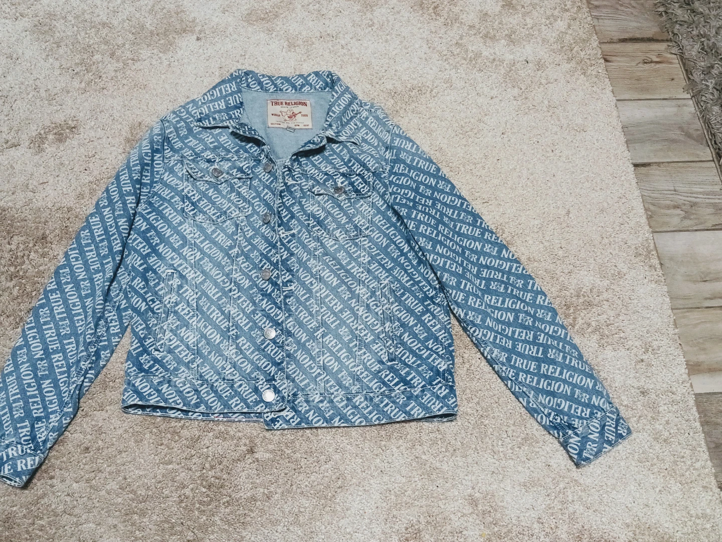 True Religion Denim Jacket All Over Logo Print