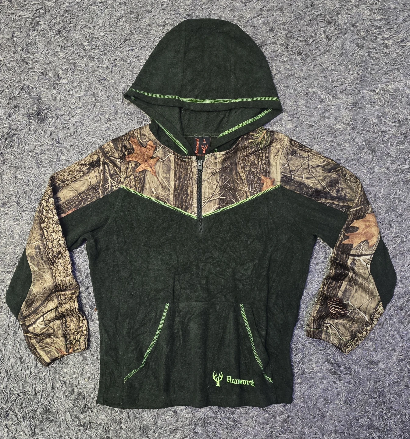 Huntworth Camo Fleece Hoodie Pullover Size L
