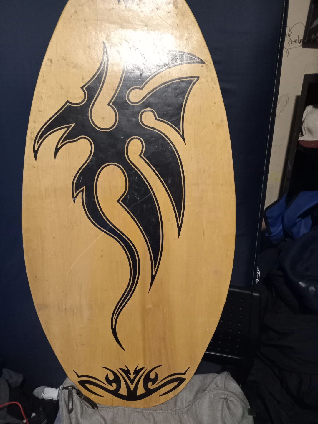 Wooden Skimboard with Tribal Design