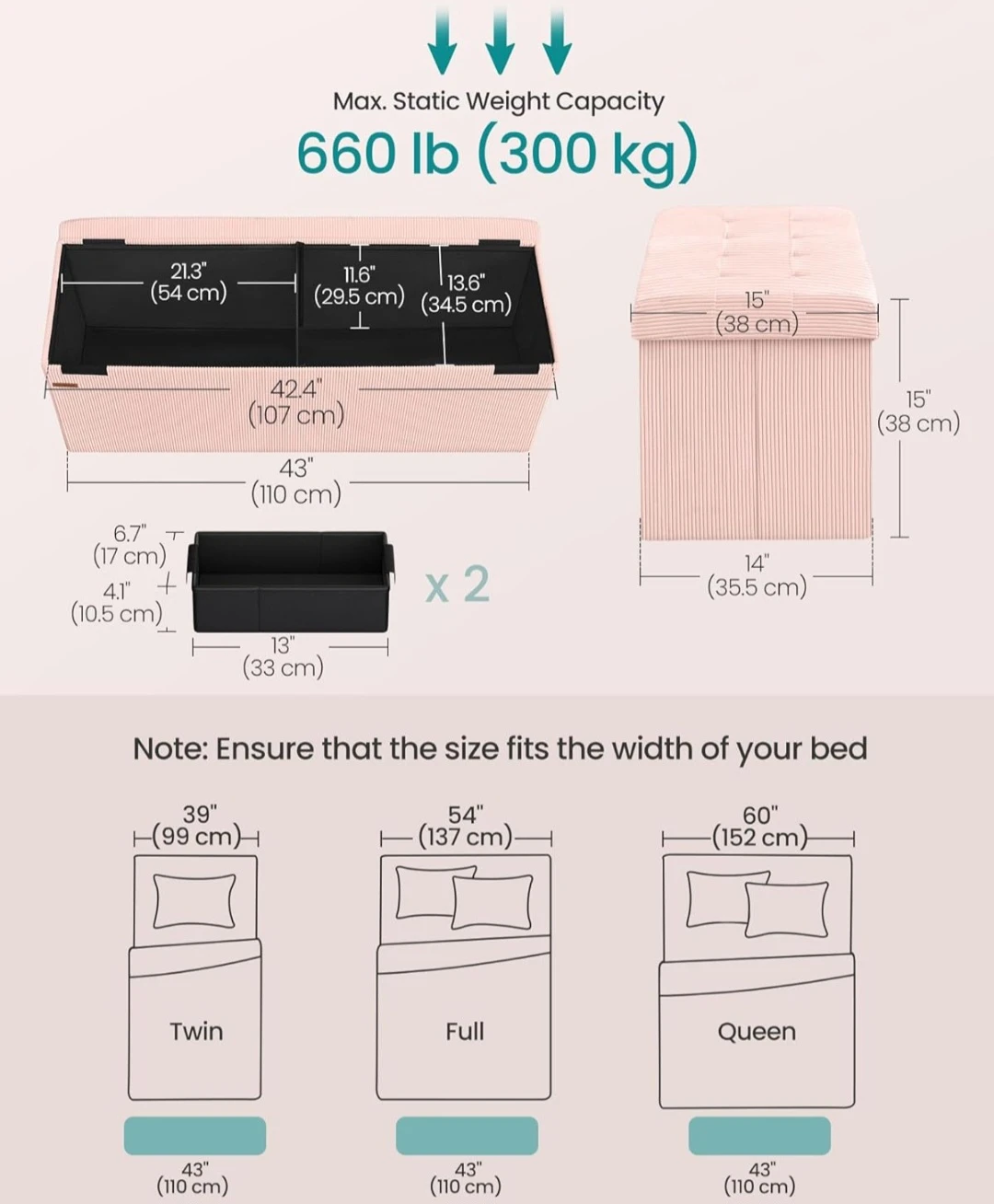 SONGMICS Storage Ottoman Bench LSF604R01 Pink - photo 2