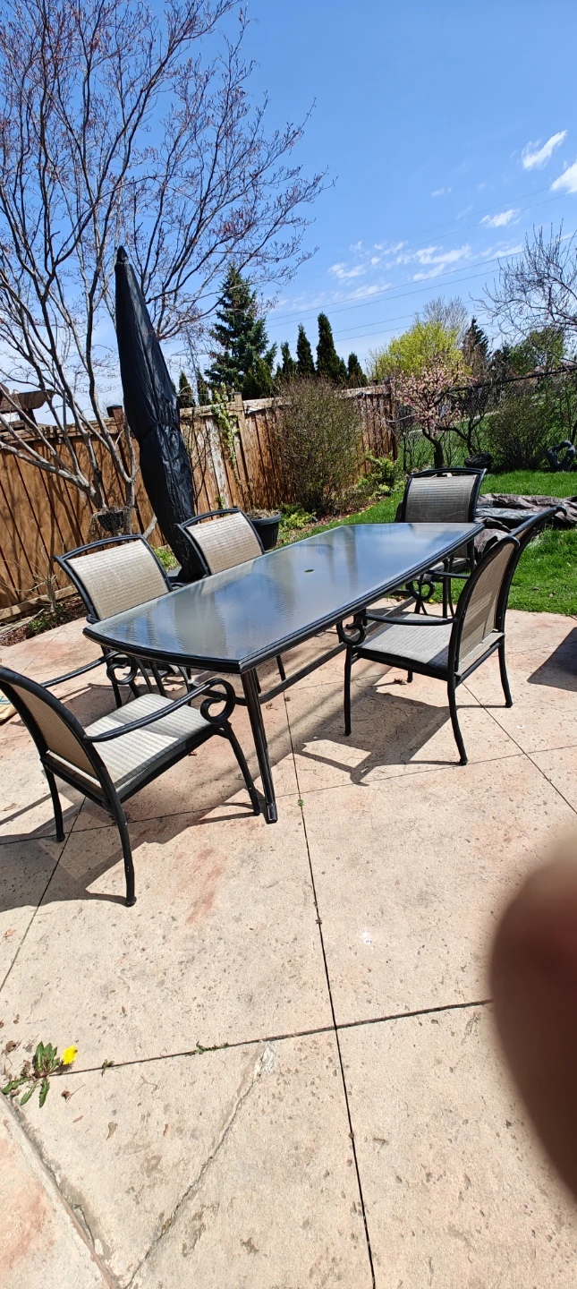Glass Top Patio Dining Set with 6 Chairs