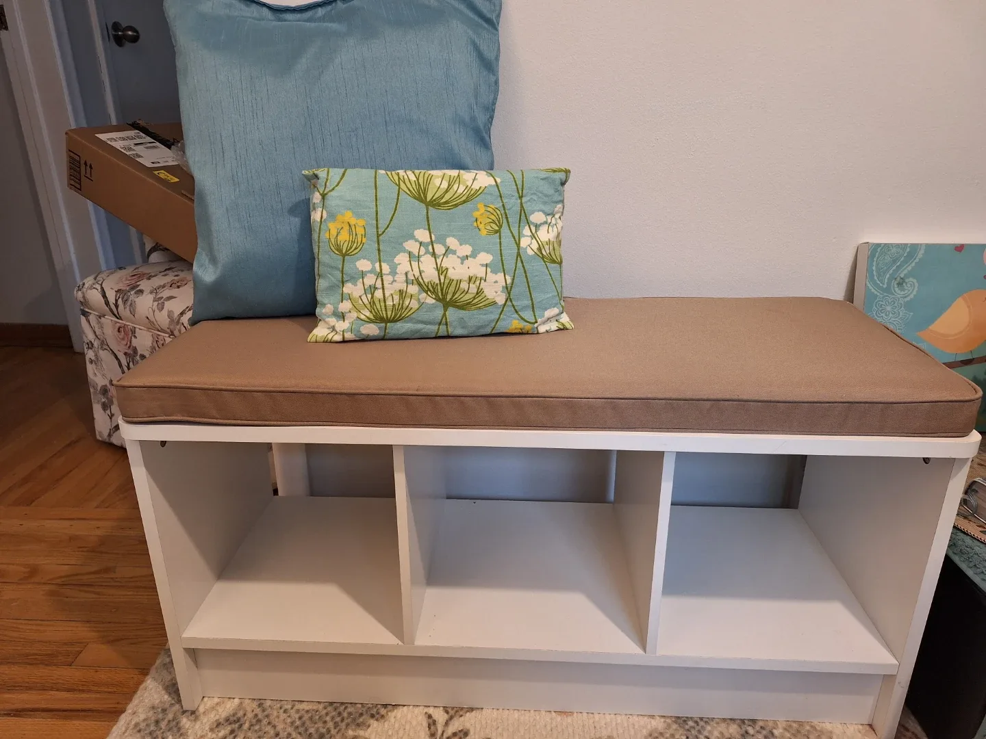 White Storage Bench with Cushioned Top