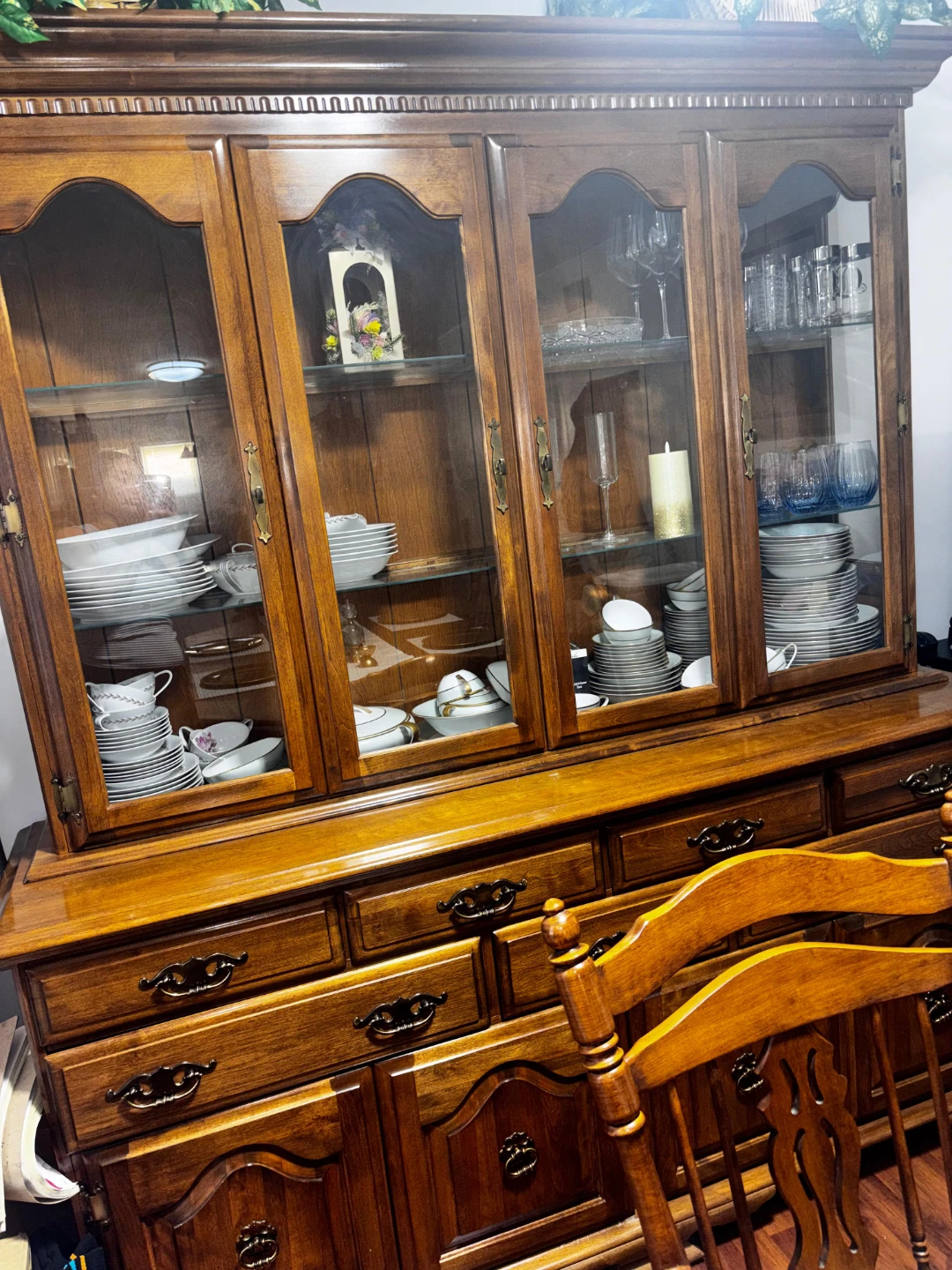 Wooden Dining Hutch with Glass Doors
