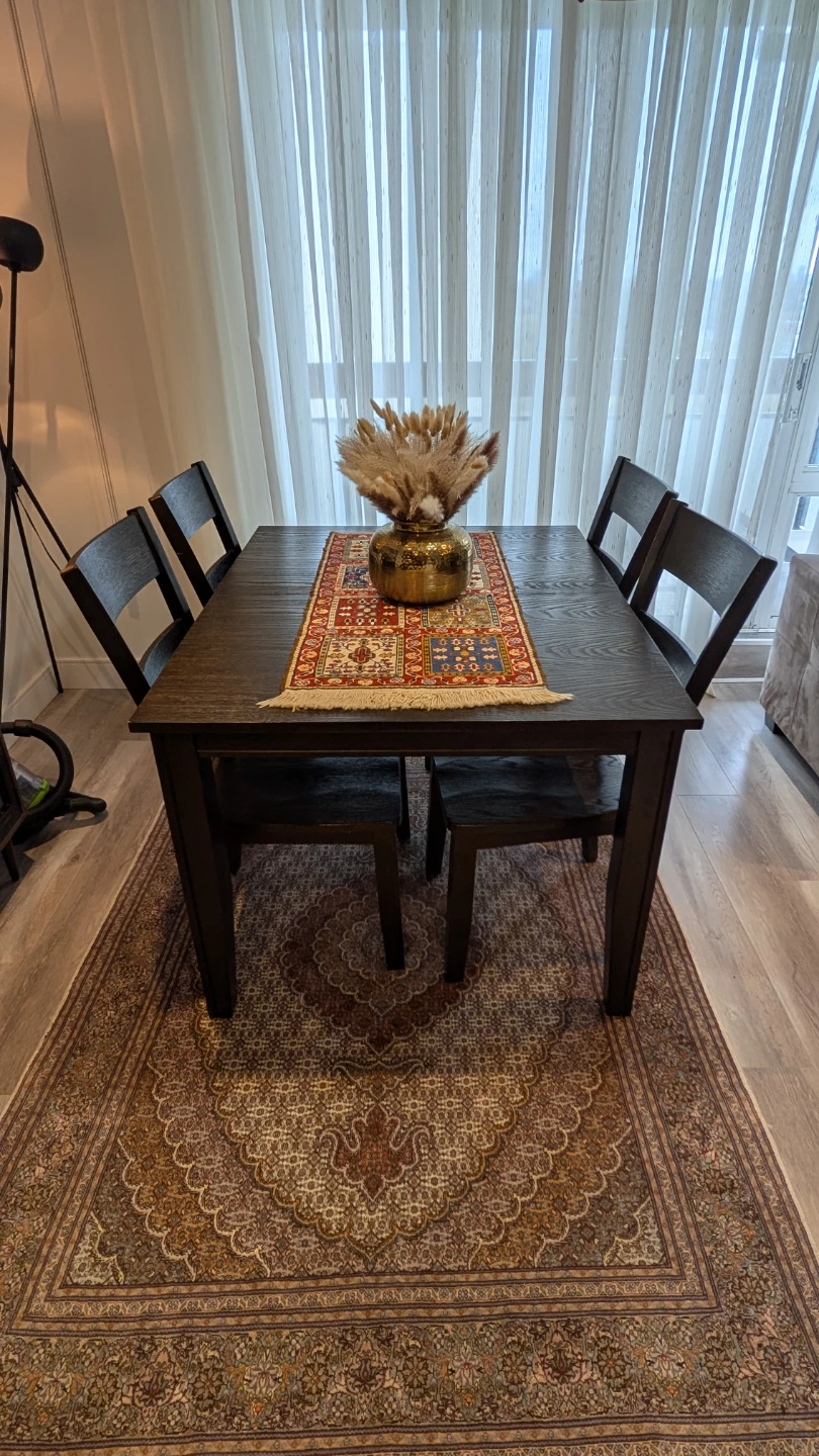 Dark Wood Dining Table Set with 4 Chairs