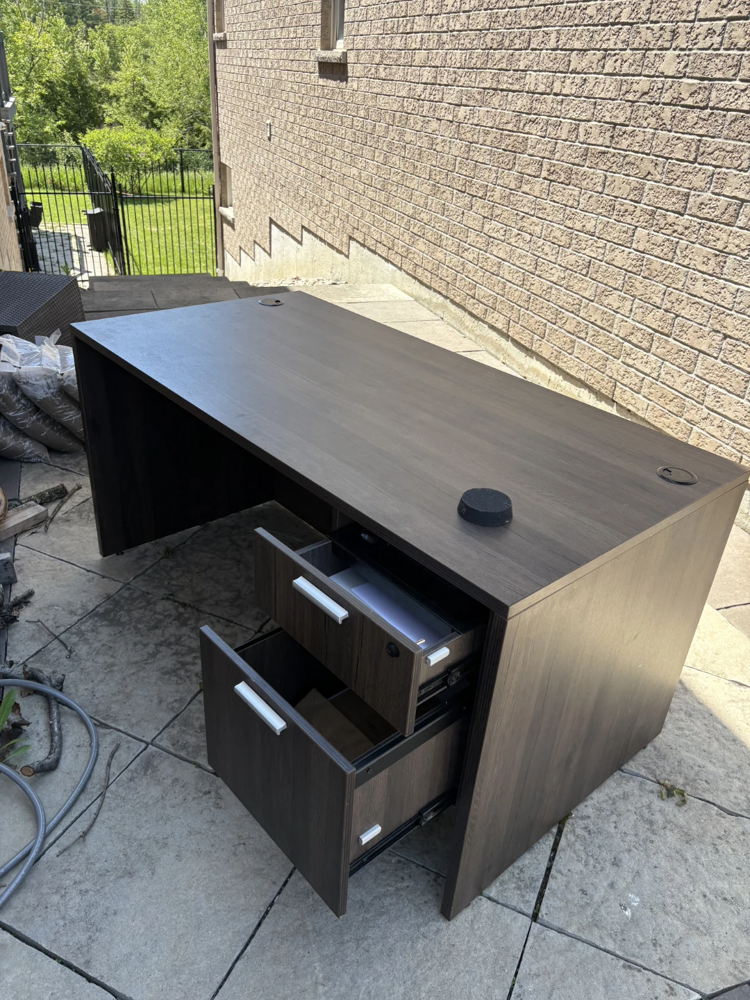 Dark Wood Executive Desk with Drawers - photo 2