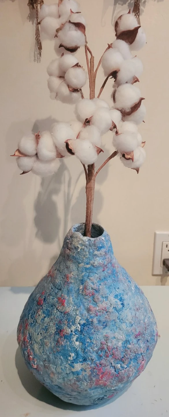 Handmade Textured Vase with Cotton Stems - photo 2