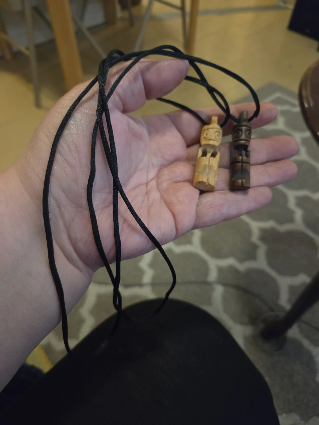 Set of 2 Hand Carved Wooden Pendants