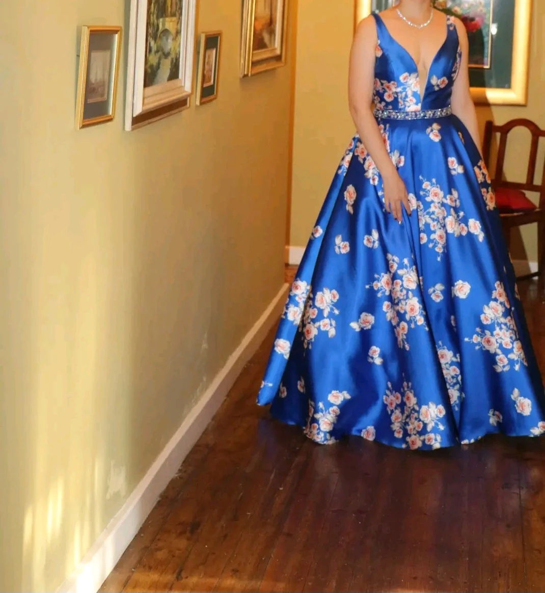 Blue Floral Print Formal Gown - photo 3