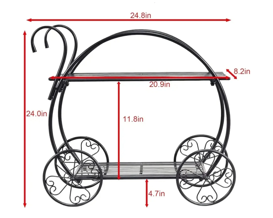 Black 2-Tier Metal Plant Stand with Wagon Wheel Design - photo 5