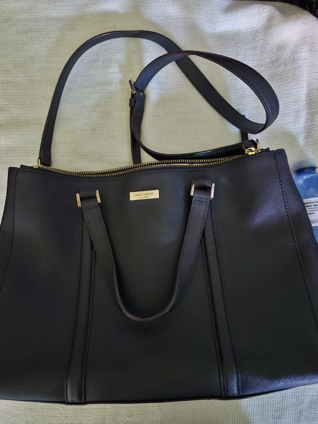 Kate Spade New York Black Leather Tote Bag with Shoulder Strap
