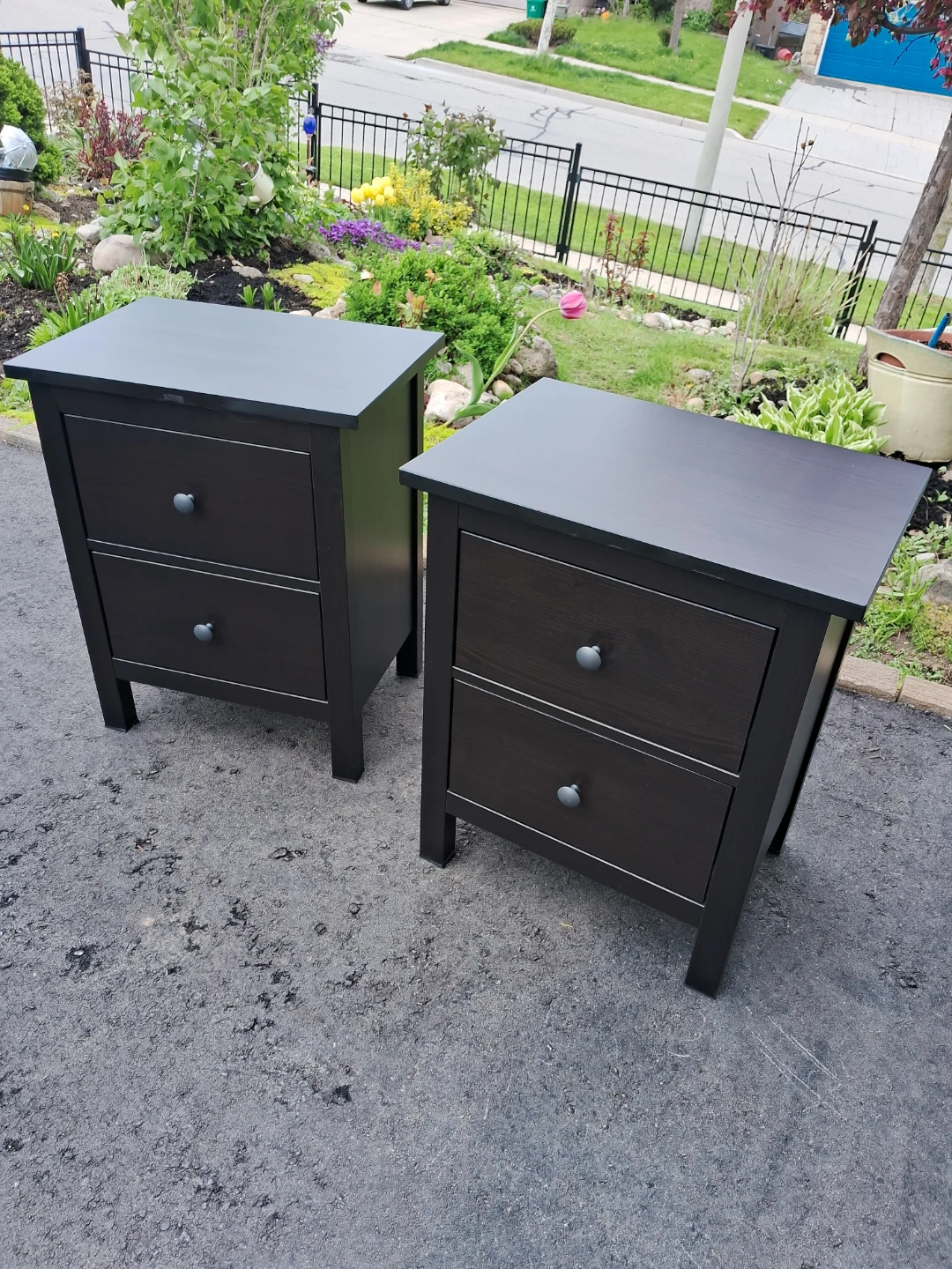 Pair of Black 2-Drawer Nightstands