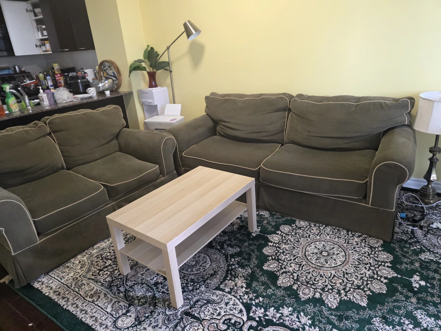 Green sofa + loveseat