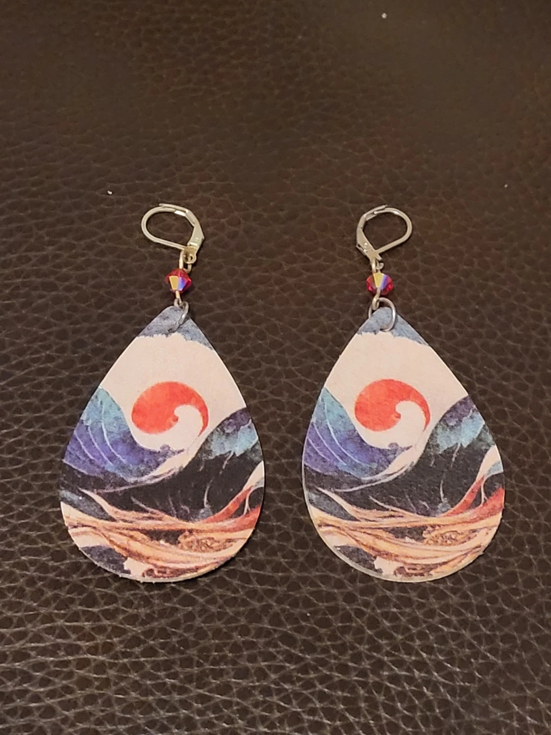 Teardrop Earrings - Japanese Wave Design