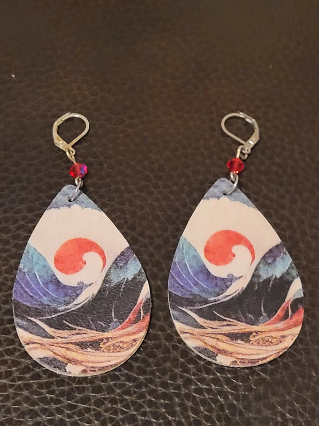 Teardrop Earrings - Japanese Wave Design - photo 2