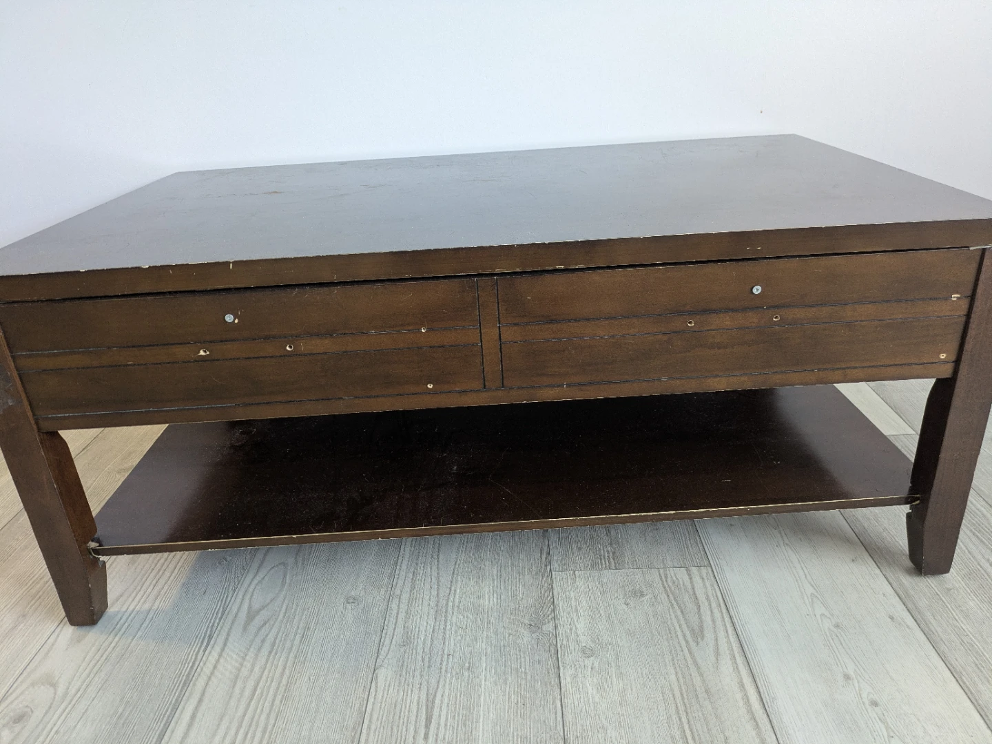 Dark Brown Coffee Table with Drawers and Shelf