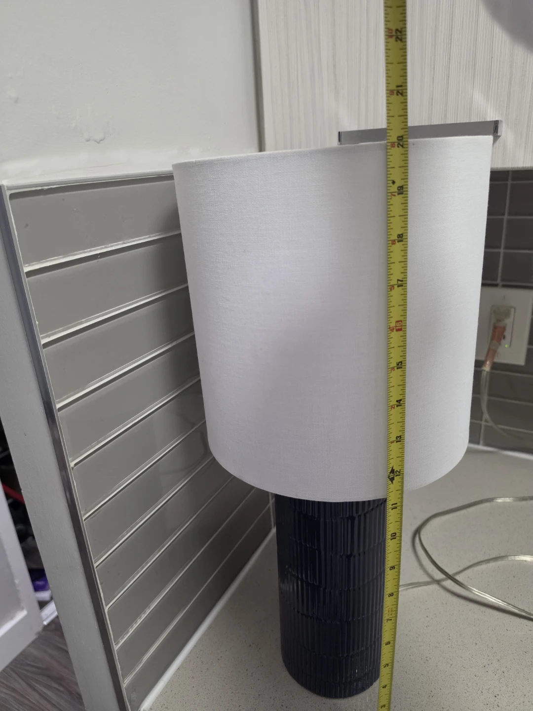 Navy Blue Textured Table Lamp with White Drum Shade - photo 3