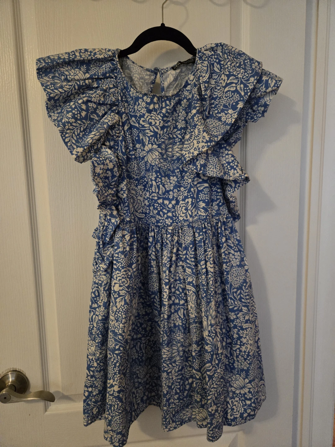 Blue Floral Ruffle Dress