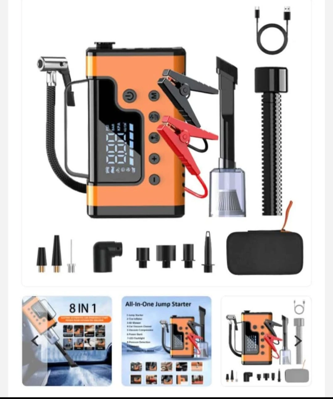 8-in-1 Car Emergency Jump Starter with Air Pump and Vacuum