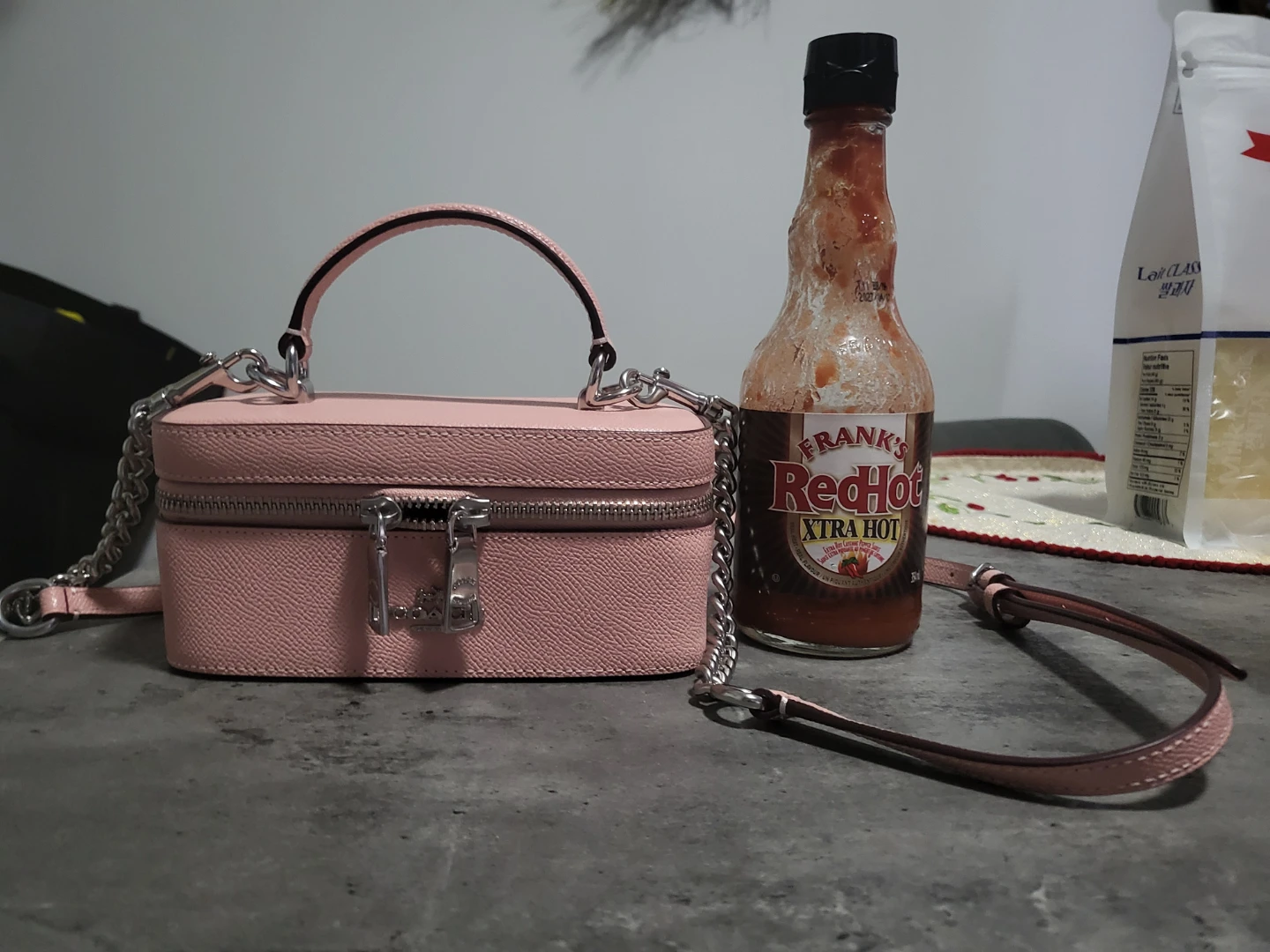 Coach Pink Leather Vanity Case Bag with Chain Strap