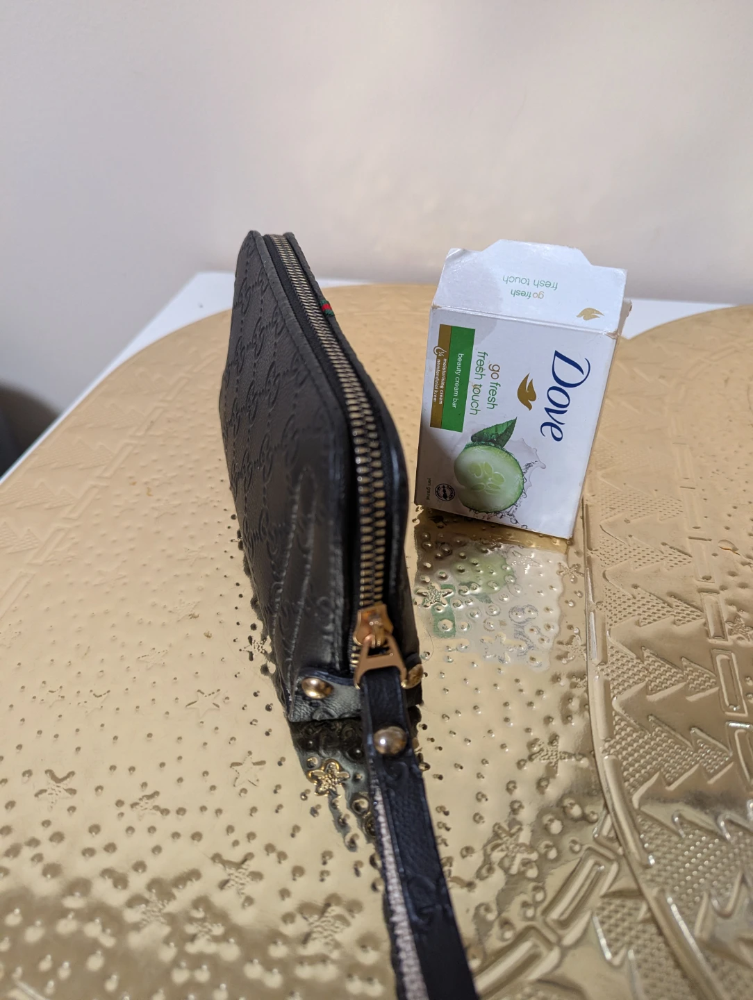 Black Embossed Monogram Wristlet Clutch - photo 5