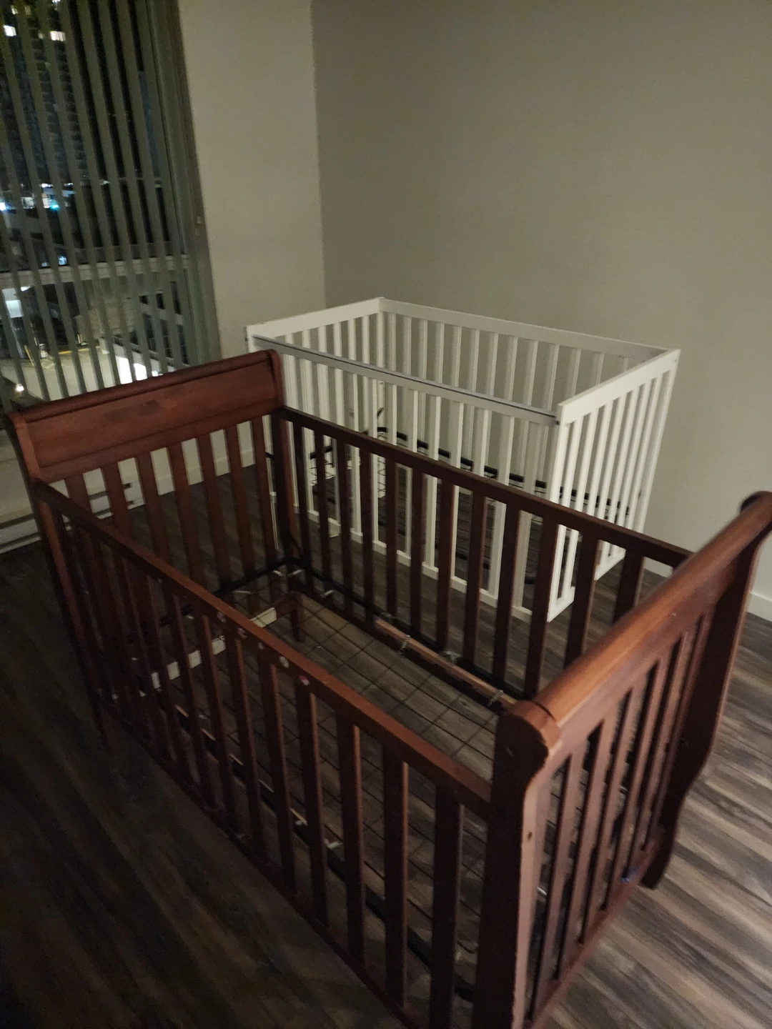 Wooden Crib and White Crib